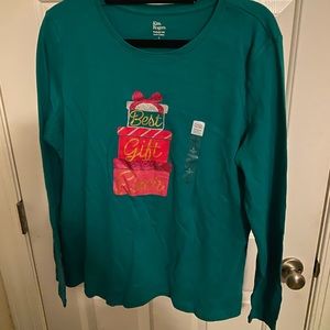NWT Women's KIM ROGERS Christmas Gifts Green Soft Shirt Top Size Large Festive
